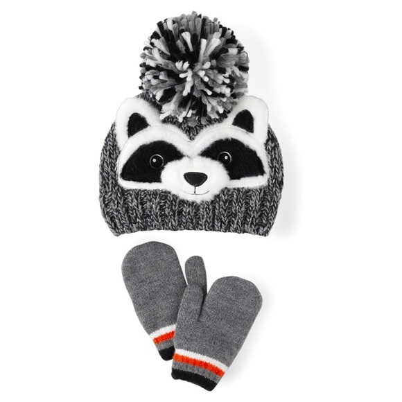 Place Other - Baby And Toddler Boys Racoon Beanie And Mittens 2-Piece Set - Gray